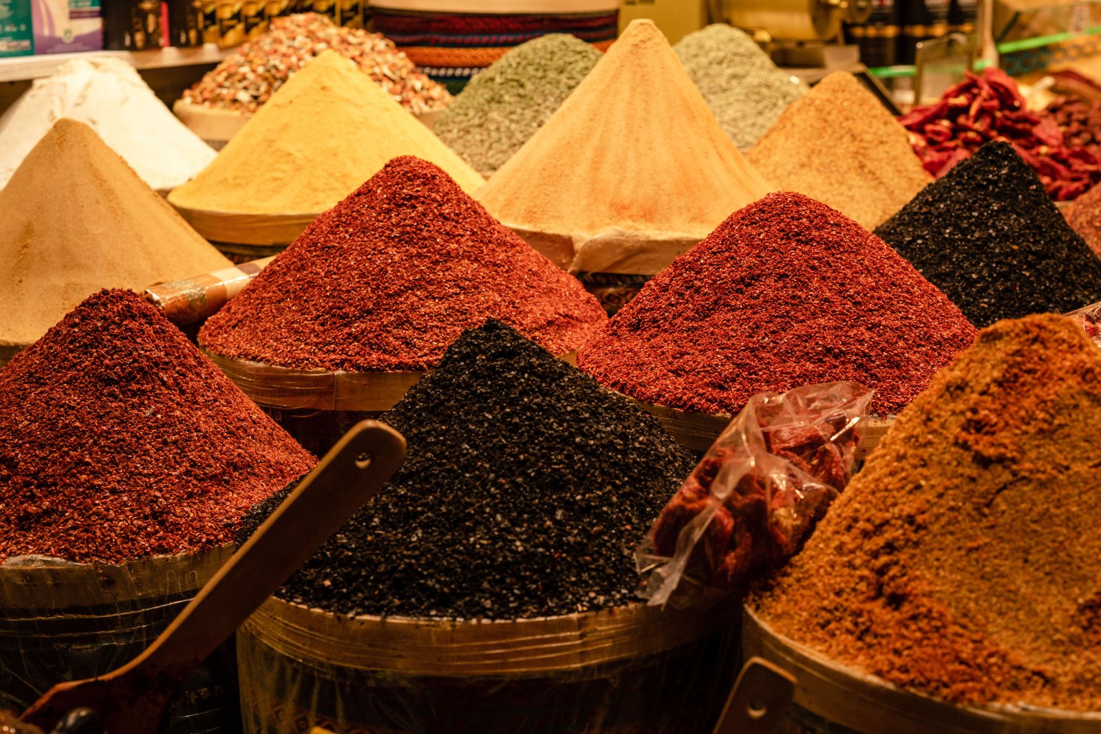 Colourful aromatic spice powders