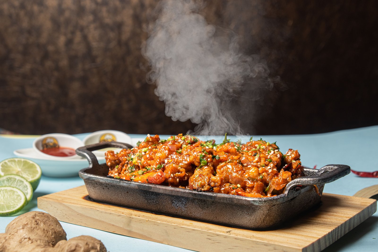 Grilled food and accompaniments